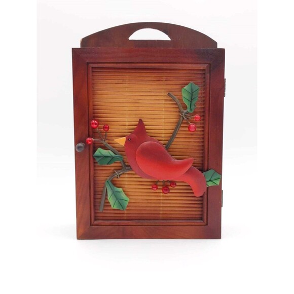 Cardinal Wooden Key Holder Box Wall Decor or Tabletop Rustic Cabin - Picture 2 of 10